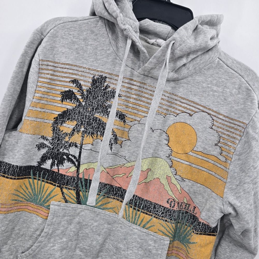 O'Neill Hoodie Womens Small Gray Palm Tree Graphic Pullover Sweatshirt Beach